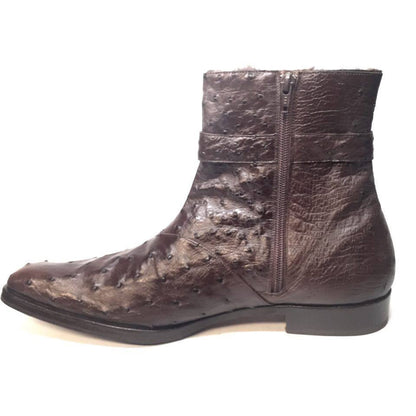 Mauri 4390 Nicotine Ostrich Quill & Mink Fur Ankle Boots - Dudes Boutique
