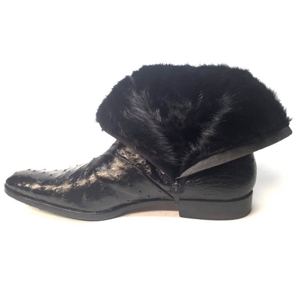 Mauri 4390 Nicotine Ostrich Quill & Mink Fur Ankle Boots - Dudes Boutique