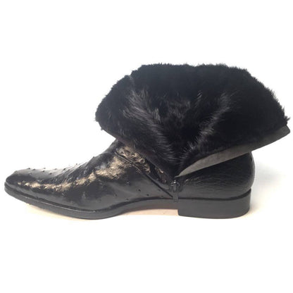 Mauri 4390 Nicotine Ostrich Quill & Mink Fur Ankle Boots - Dudes Boutique