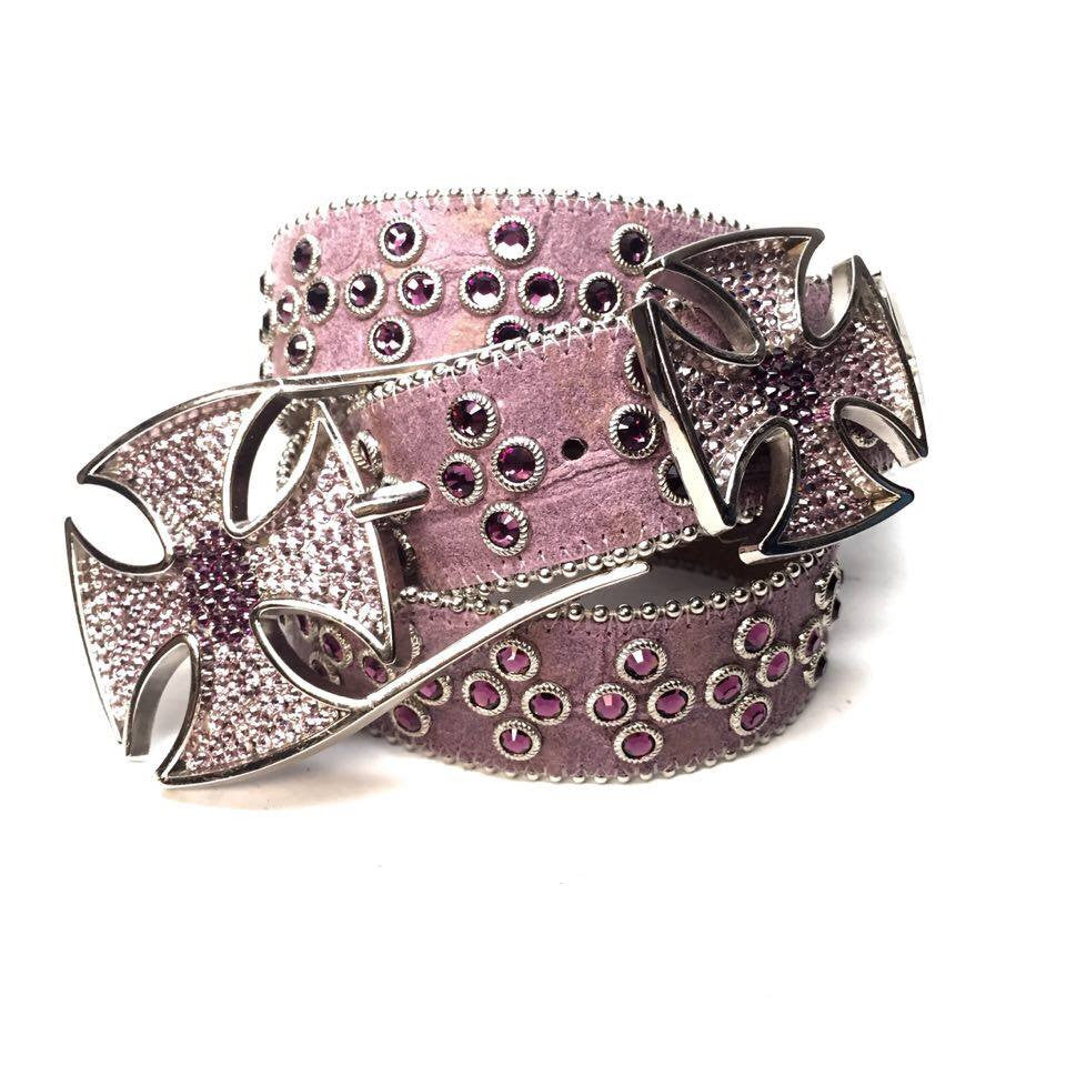 b.b. Simon Leather Cross Pattée Crystal Belt - Dudes Boutique