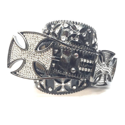 b.b. Simon Black Cross Pattée Crystal Belt - Dudes Boutique