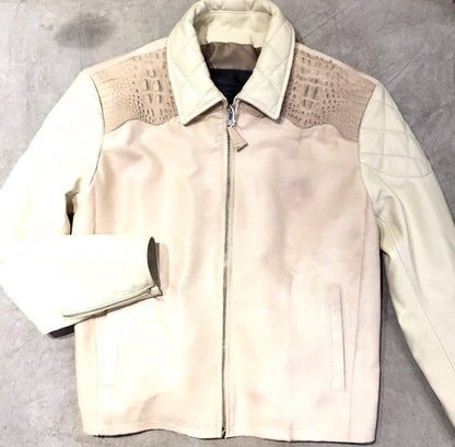 G-Gator Cream Pony Hair/Alligator Blouson Jacket - Dudes Boutique
