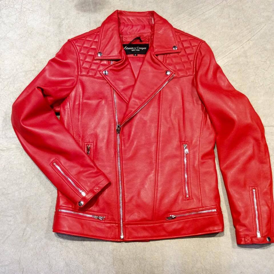 Mason & Cooper Red Premium Lamb Leather Bomber Baseball Jacket