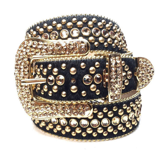 b.b. Simon Fully Loaded Black & Gold Pony Crystal Belt - Dudes Boutique