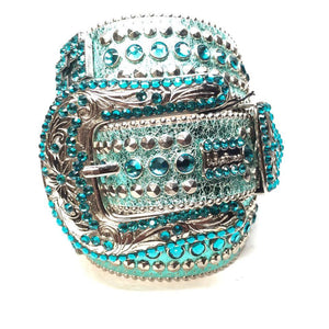 b.b. Simon Metallic Teal Cross Crystal Belt - Dudes Boutique