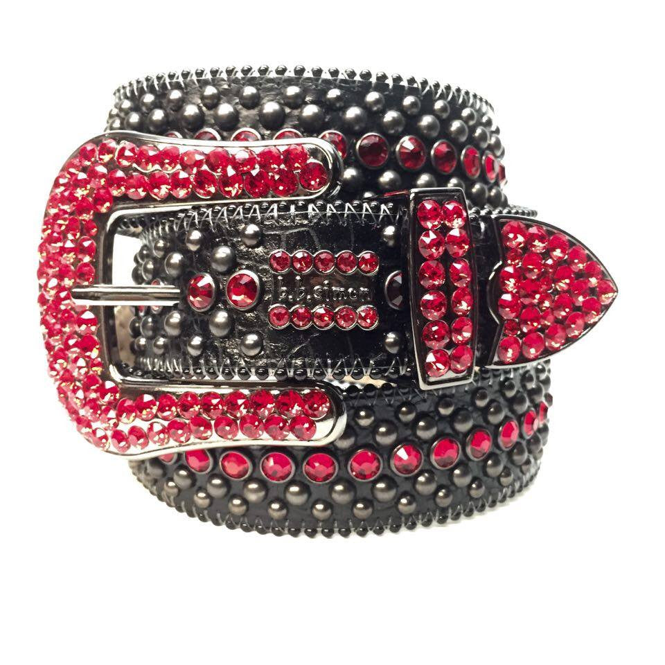 b.b. Simon Black & Red Fully Loaded Crystal Belt – Dudes Boutique