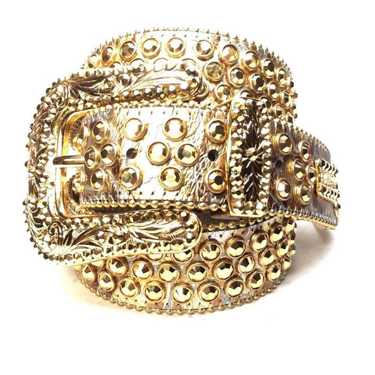 b.b. Simon Gold Crocodile Crystal Belt - Dudes Boutique