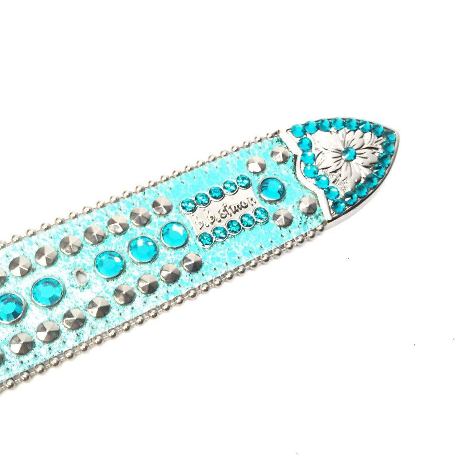 b.b. Simon Metallic Teal Cross Crystal Belt - Dudes Boutique