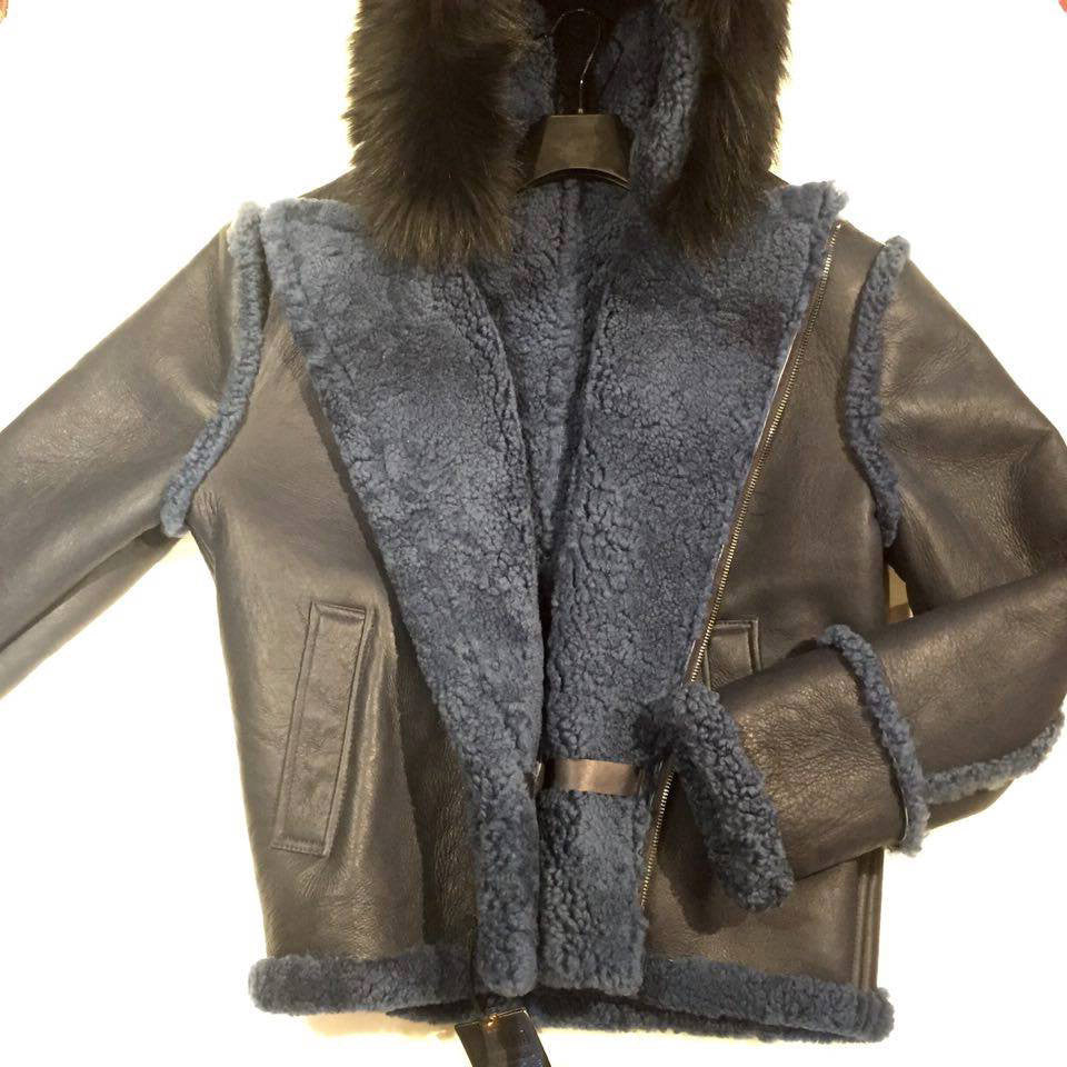 Jakewood Navy Biker Style Shearling Jacket - Dudes Boutique