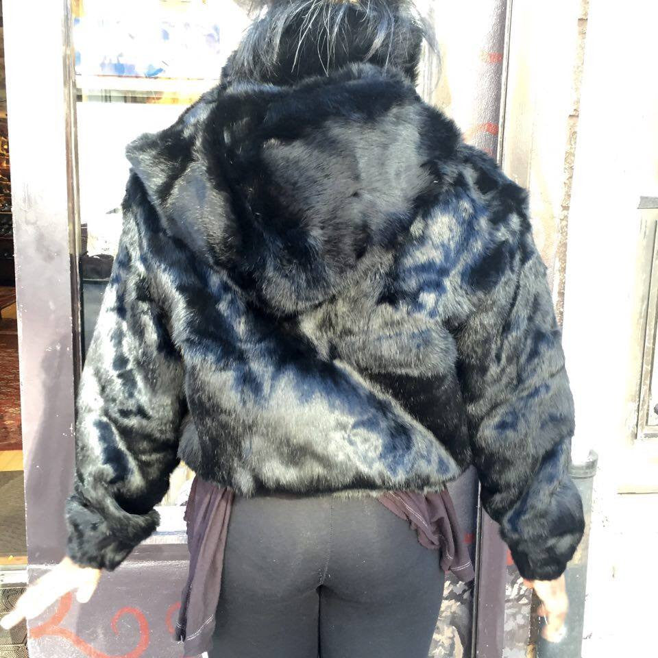 Winter Fur Women's Black Bomber Rabbit Fur Coat - Dudes Boutique