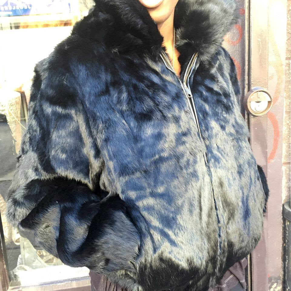 Winter Fur Women's Black Bomber Rabbit Fur Coat - Dudes Boutique