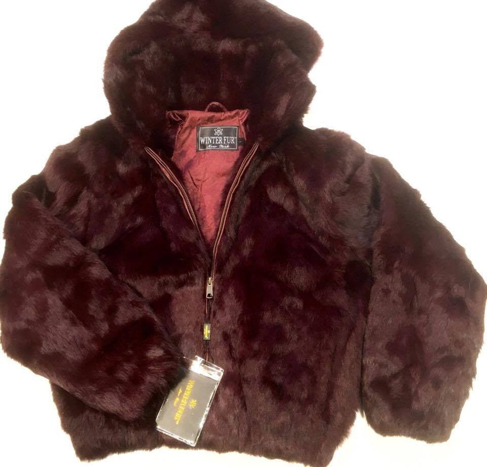 Winter Fur Women's Burgundy Bomber Rabbit Fur Coat – Dudes Boutique