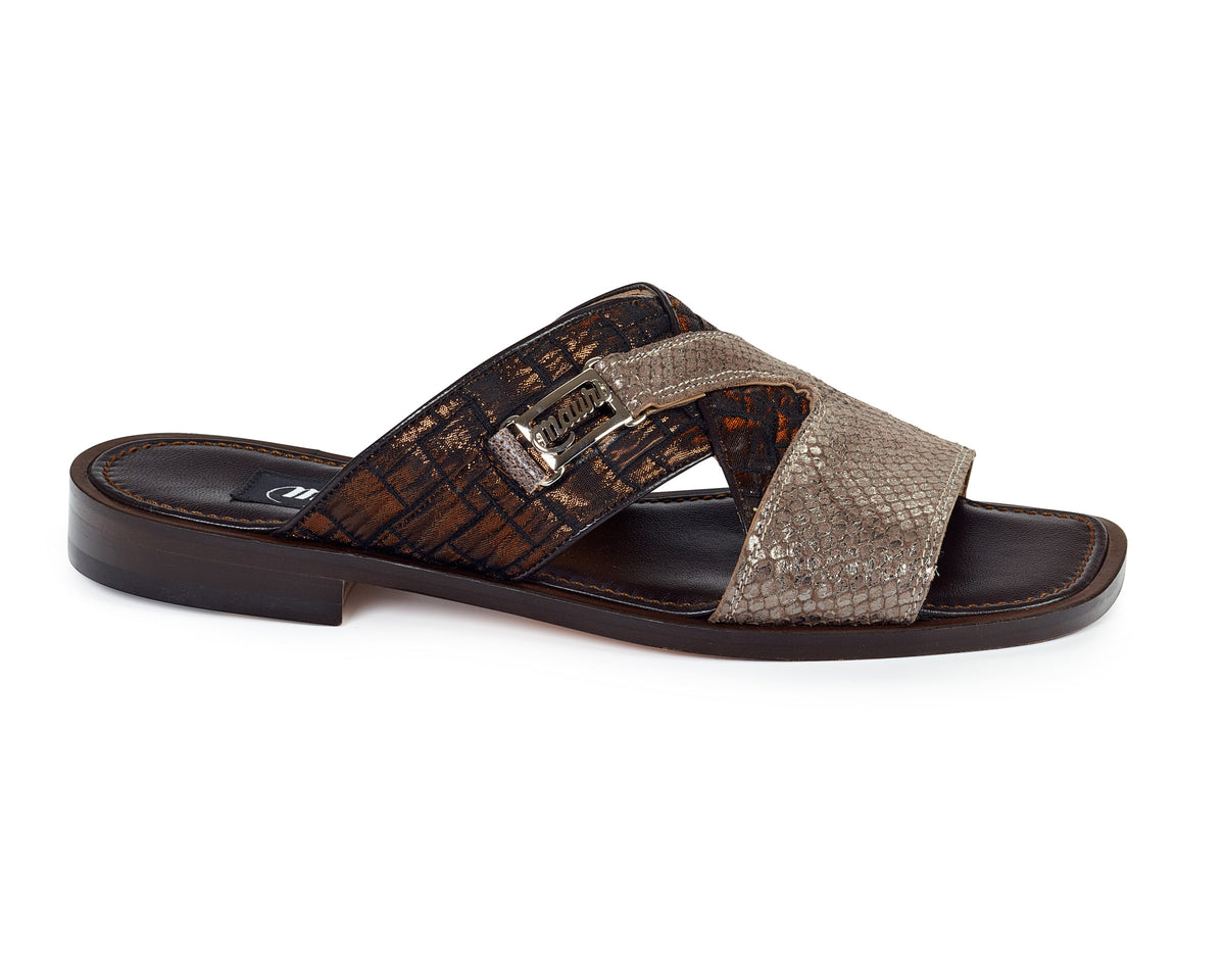 Mauri 1543 Dove Gray / Bronze Atreo Calfskin & Fabric Sandals - Dudes Boutique