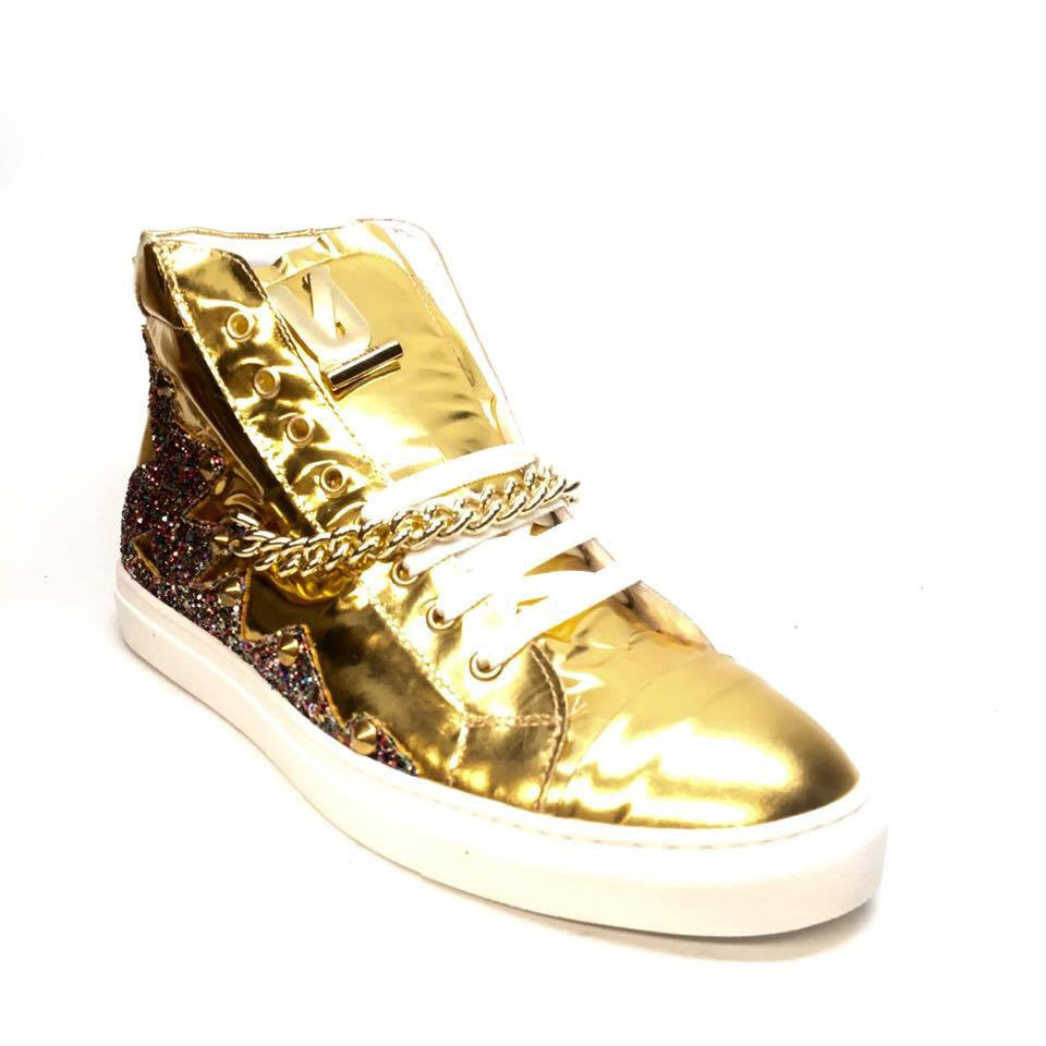 Mauri 6133 Nappa Gold 14k Studded High-top Sneakers - Dudes Boutique