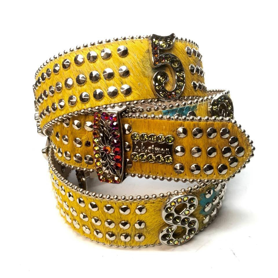 b.b. Simon "Yellow Number Belt" Crystal Belt - Dudes Boutique