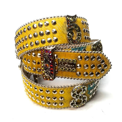 b.b. Simon "Yellow Number Belt" Crystal Belt - Dudes Boutique