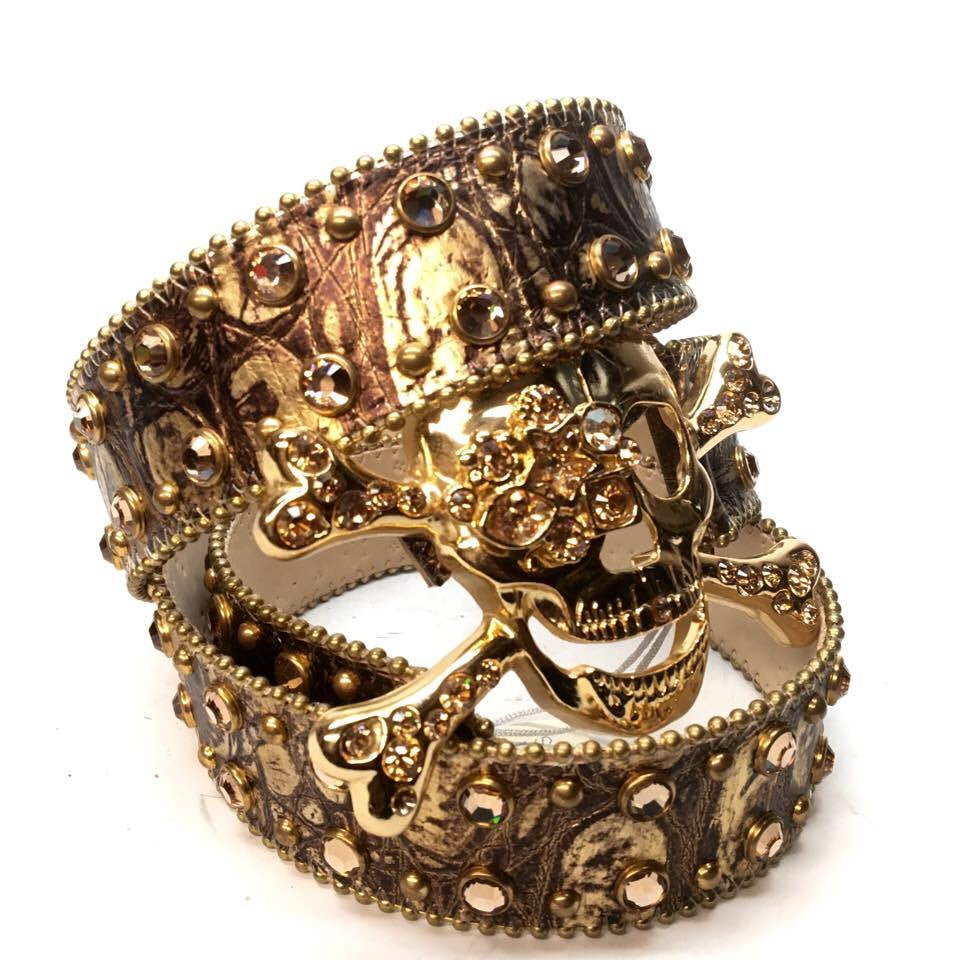 b.b. Simon "Majestic Gold Skull" Crystal Belt - Dudes Boutique