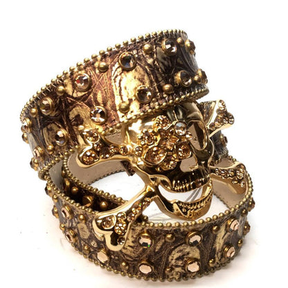 b.b. Simon "Majestic Gold Skull" Crystal Belt - Dudes Boutique