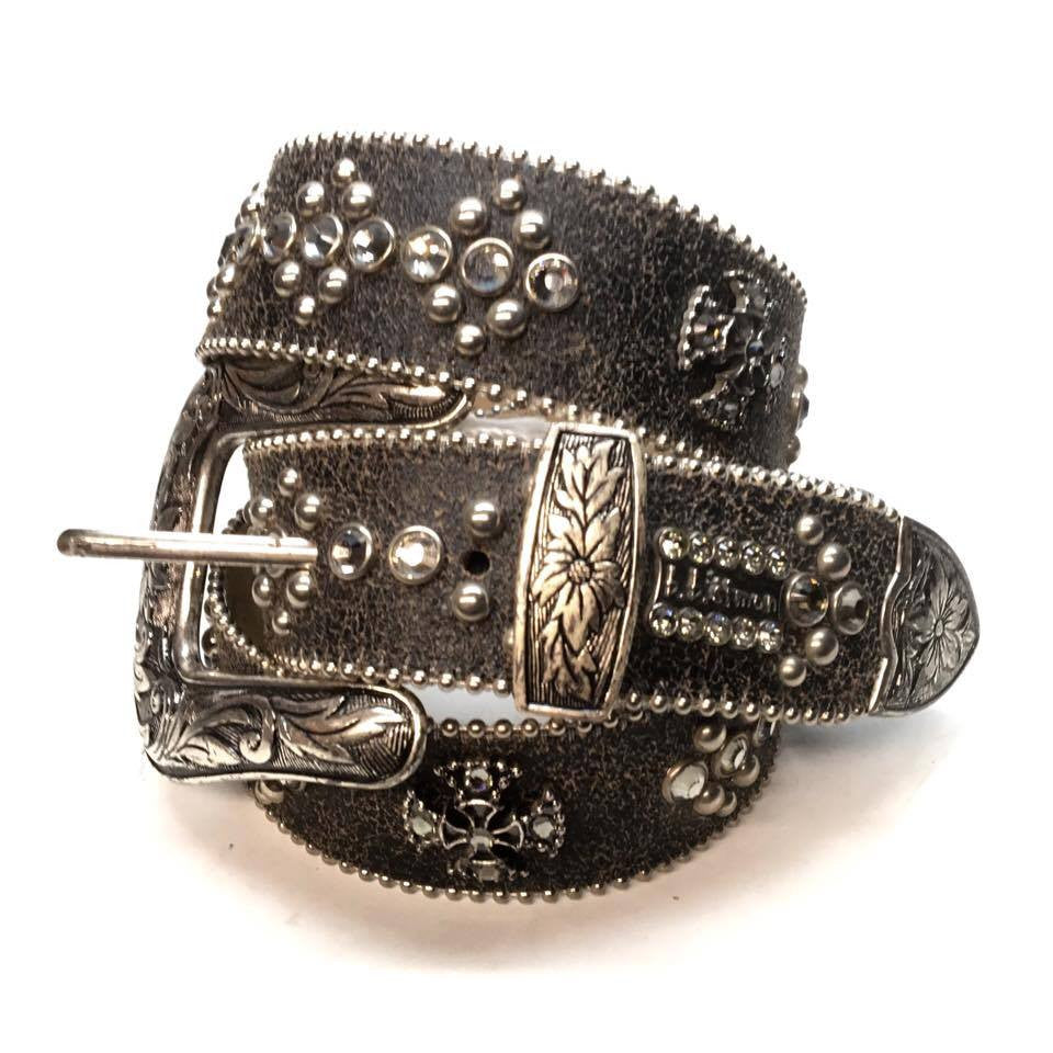 b.b. Simon "Faded Black" Crystal Belt - Dudes Boutique
