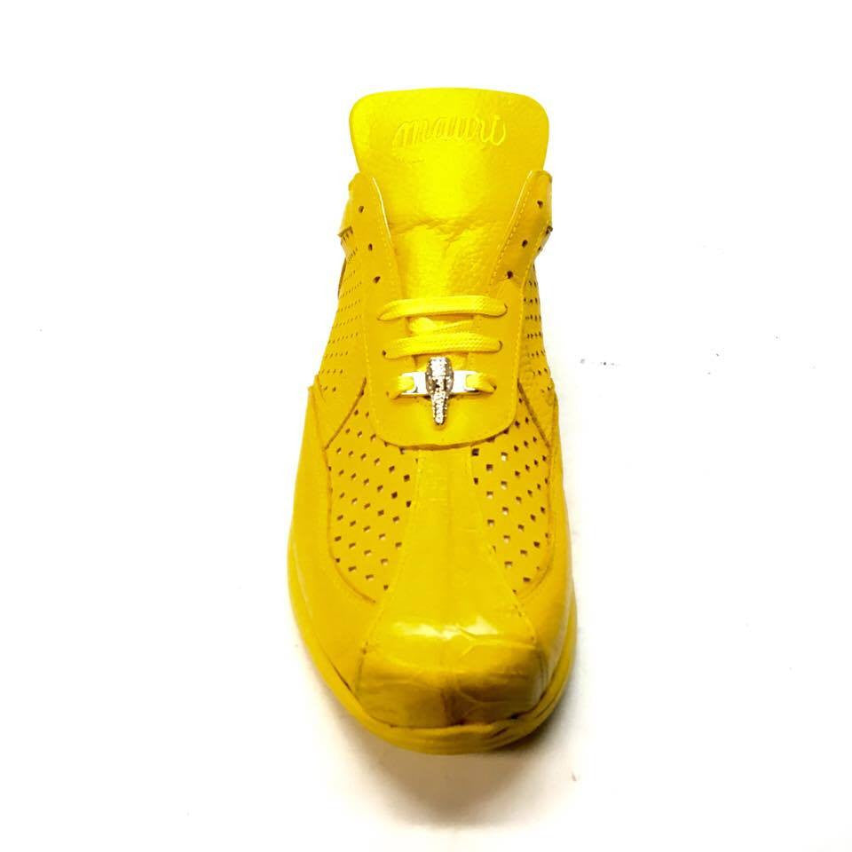 Mauri M770 Yellow Crocodile Perforated Nappa  Leather Sneakers - Dudes Boutique