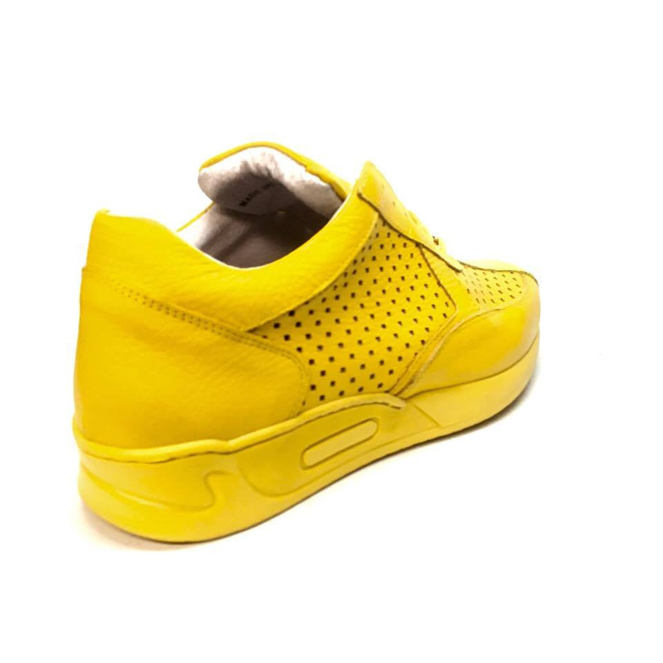 Mauri M770 Yellow Crocodile Perforated Nappa  Leather Sneakers - Dudes Boutique