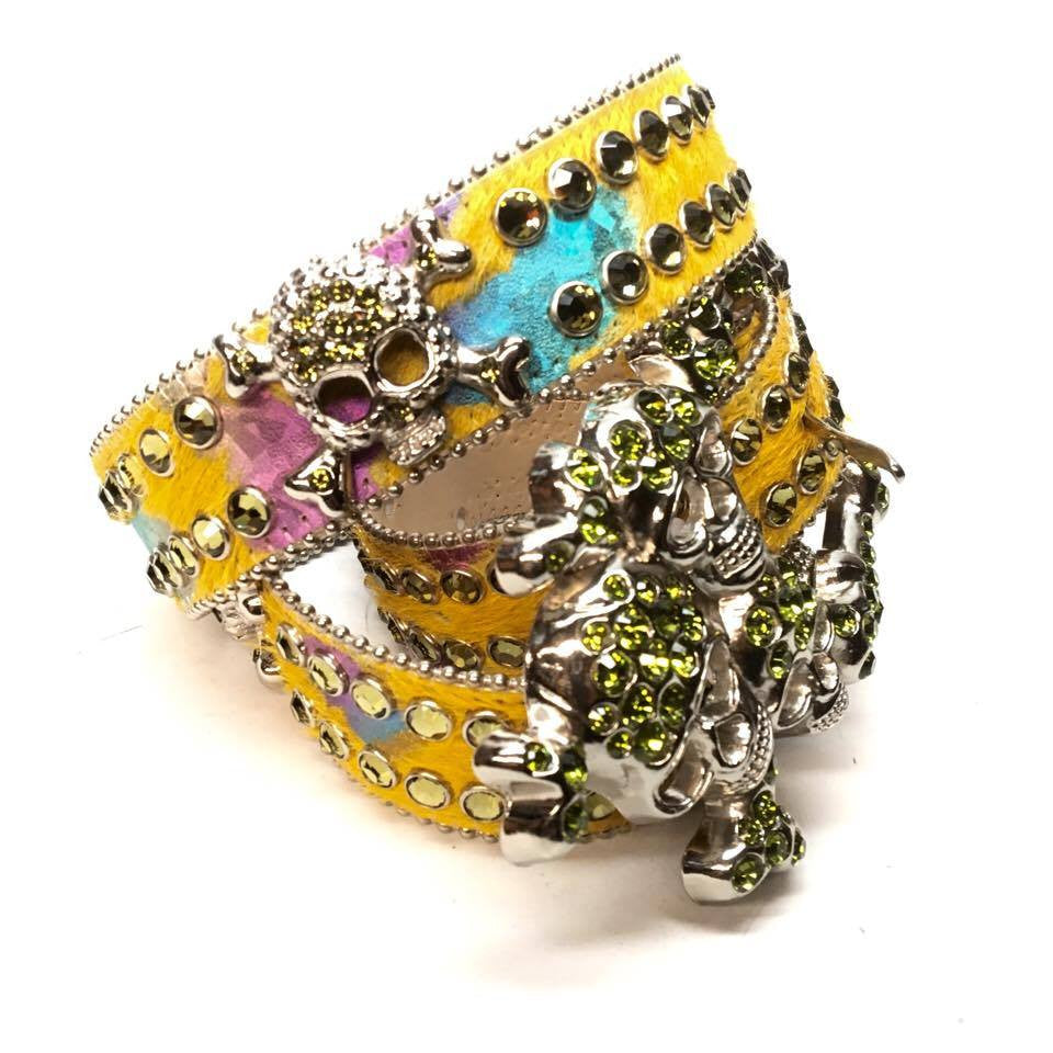 b.b. Simon "Lime Multi Skull" Crystal Belt - Dudes Boutique