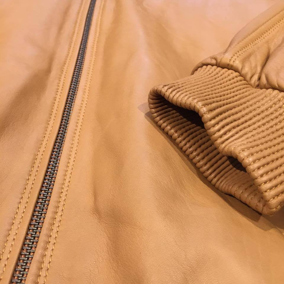 G-Gator Tan Leather Lambskin Varsity Jacket - Dudes Boutique