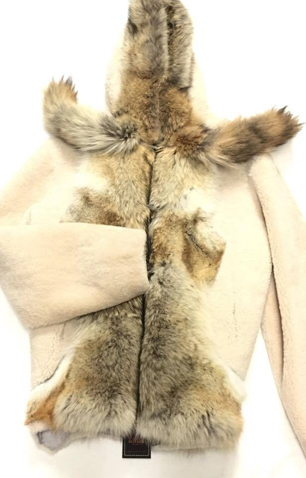 Jakewood Men's Natural Plush Fox Tail Shearling Jacket with Hood - Dudes Boutique