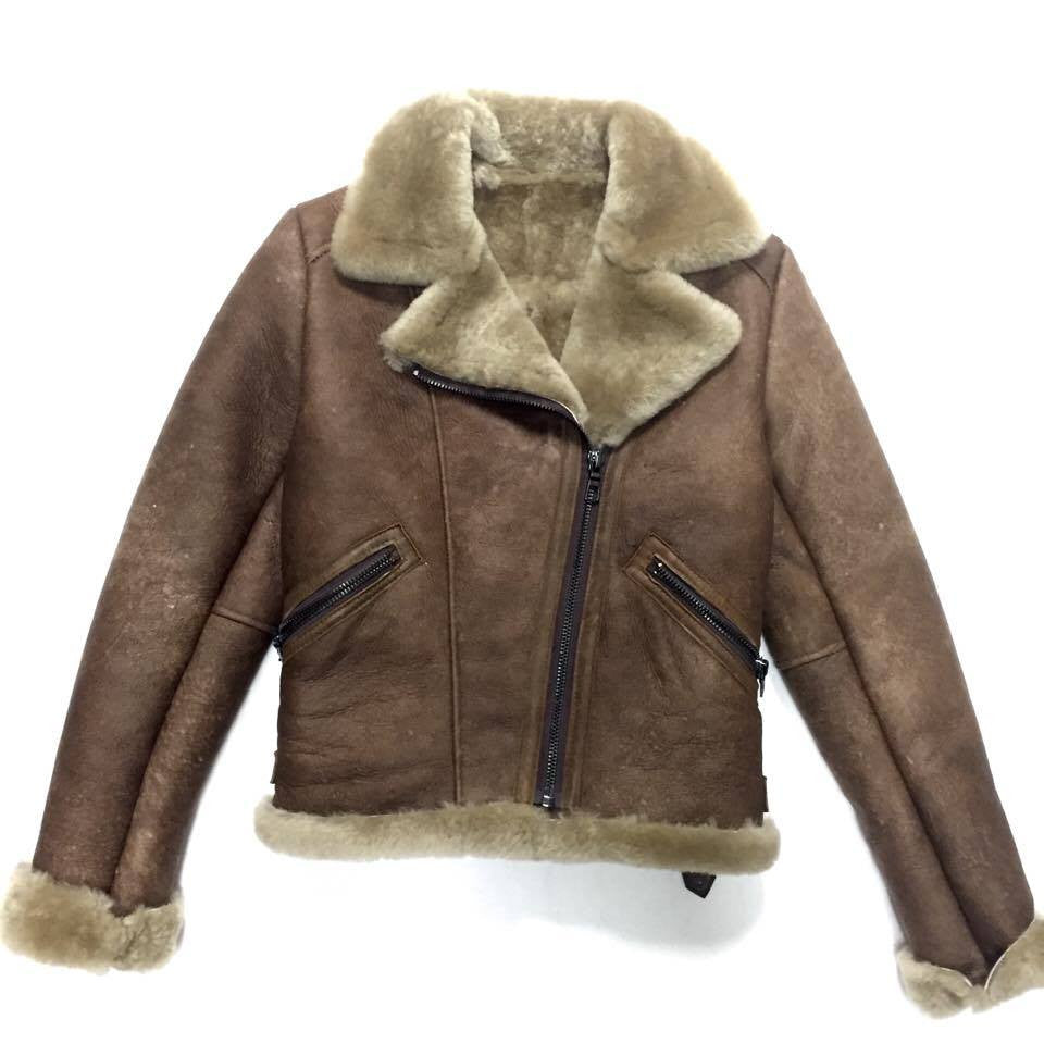 Jakewood ladies chocolate shearling biker bomber jacket
