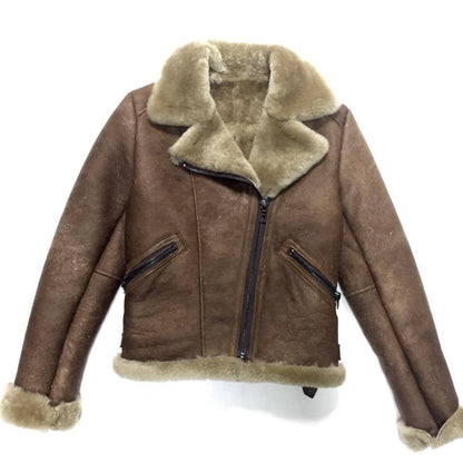 Jakewood ladies chocolate shearling biker bomber jacket