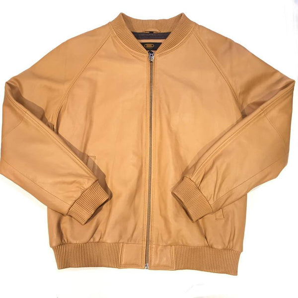G-Gator Tan Leather Lambskin Varsity Jacket - Dudes Boutique
