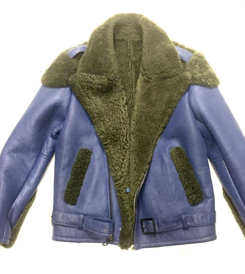 Kashani - Green/Blue Biker Style Shearling Jacket - Dudes Boutique