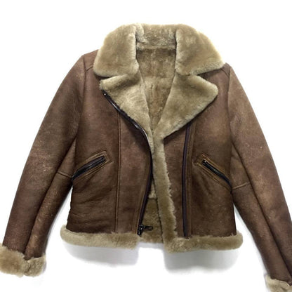 Jakewood ladies chocolate shearling biker bomber jacket