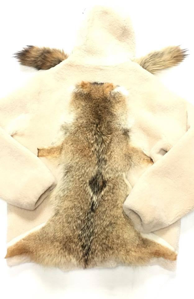 Jakewood Men's Natural Plush Fox Tail Shearling Jacket with Hood - Dudes Boutique