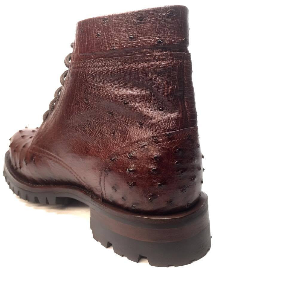 Safari Chocolate Ostrich Quill Combat Ankle Boots - Dudes Boutique