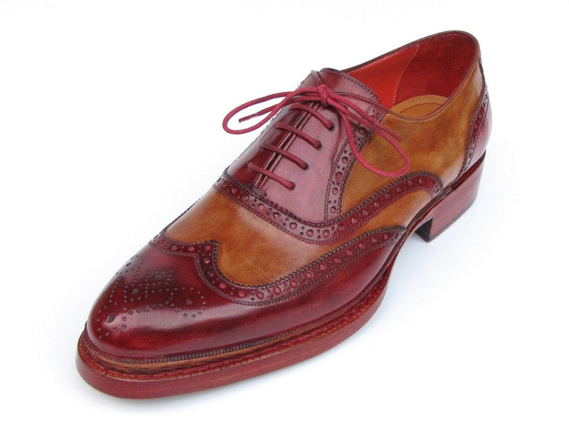 Paul Parkman Triple Leather Sole Wingtip Brogues Bordeaux & Camel - Dudes Boutique