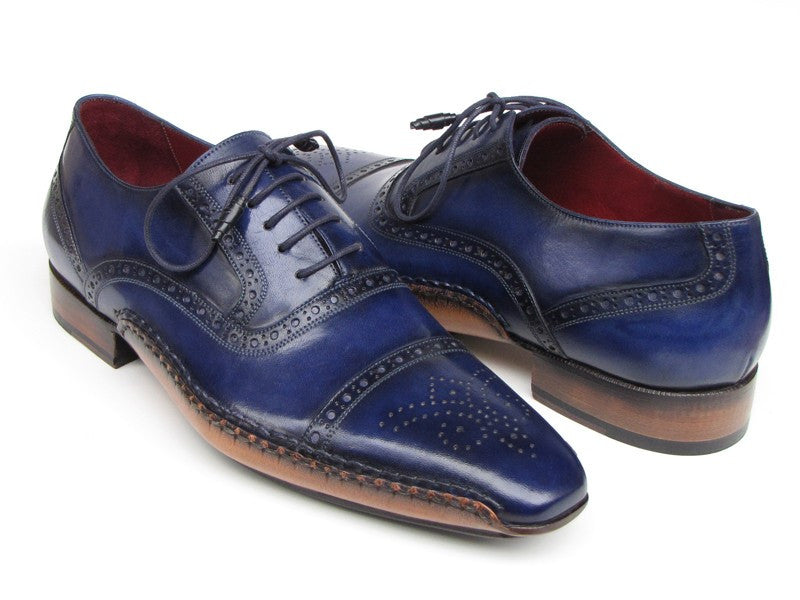 Paul Parkman Men's Captoe Navy Blue Hand Painted Oxfords - Dudes Boutique