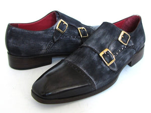 Paul Parkman Navy Suede Captoe Double Monkstraps - Dudes Boutique