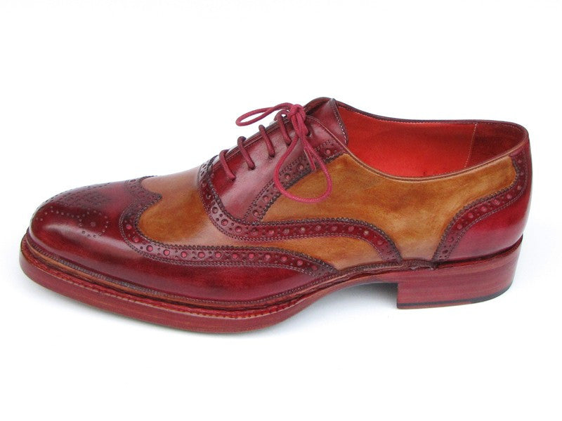 Paul Parkman Triple Leather Sole Wingtip Brogues Bordeaux & Camel - Dudes Boutique