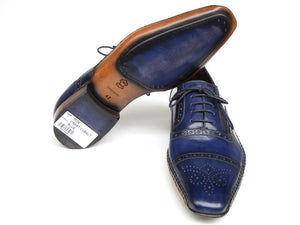 Paul Parkman Men's Captoe Navy Blue Hand Painted Oxfords - Dudes Boutique