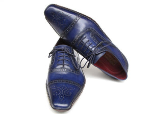 Paul Parkman Men's Captoe Navy Blue Hand Painted Oxfords - Dudes Boutique