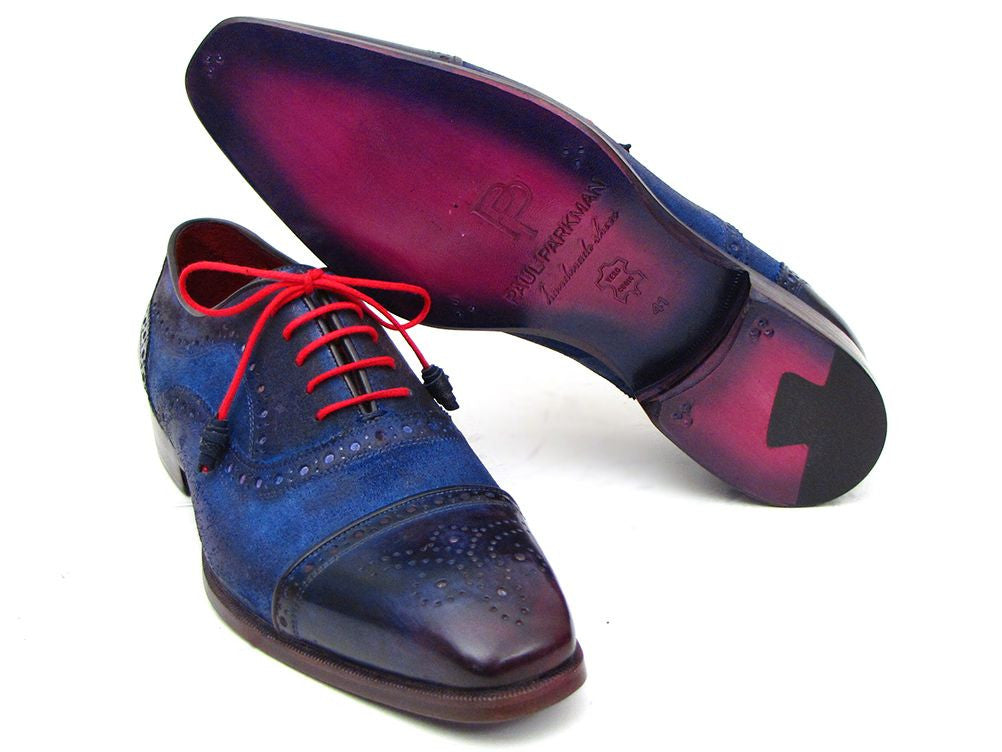 Paul Parkman Men's Captoe Oxfords Blue Suede - Dudes Boutique