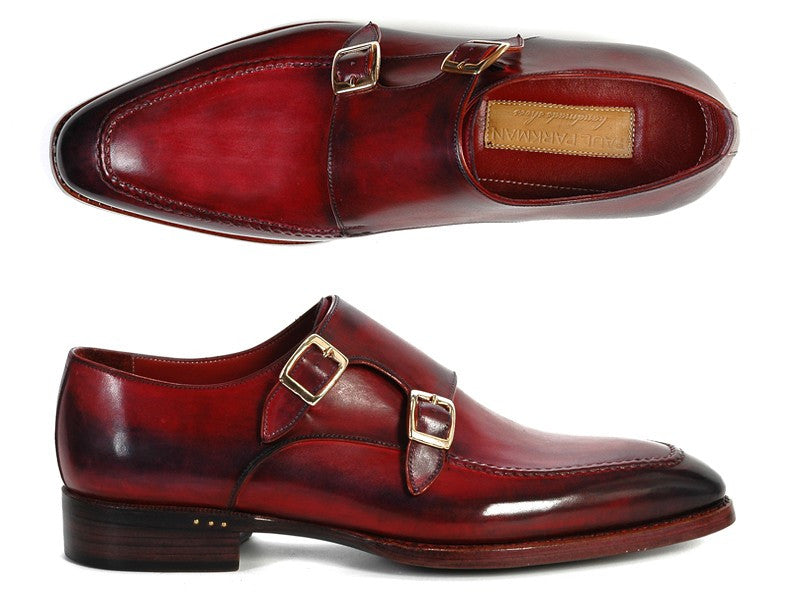 Paul Parkman Men's Double Monkstrap Shoes Black & Bordeaux - Dudes Boutique