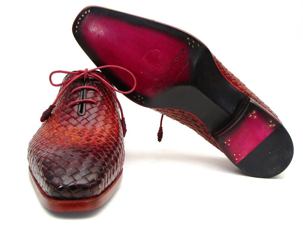 Paul Parkman Bordeaux & Tobacco Woven Leather Oxfords - Dudes Boutique