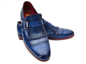 Paul Parkman Kiltie Monkstrap Shoes Dual Tone Blue Leather - Dudes Boutique