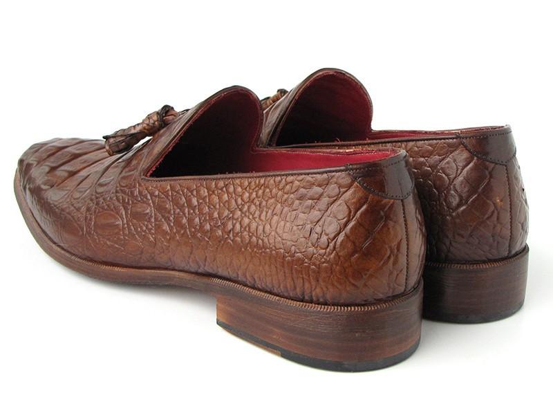 Paul Parkman Men's Brown Crocodile Embossed Calfskin Tassel Loafers - Dudes Boutique
