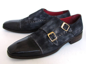 Paul Parkman Navy Suede Captoe Double Monkstraps - Dudes Boutique