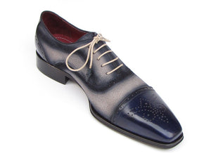 Paul Parkman Captoe Oxfords- Navy/Beige Hand-Painted Suede Upper And Leather Sole - Dudes Boutique