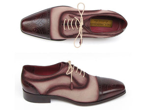 Paul Parkman Captoe Oxfords- Bordeaux/Beige Hand-Painted Suede Upper And Leather Sole - Dudes Boutique