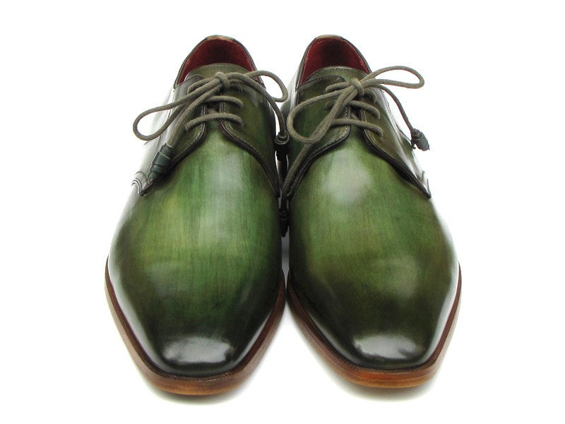 Paul Parkman Green Hand-Painted Derby Shoes Leather Upper & Leather Sole - Dudes Boutique